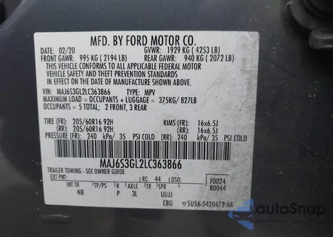 2020 Ford Ecosport Se from USA, damaged, VIN MAJ6S3GL2LC363866